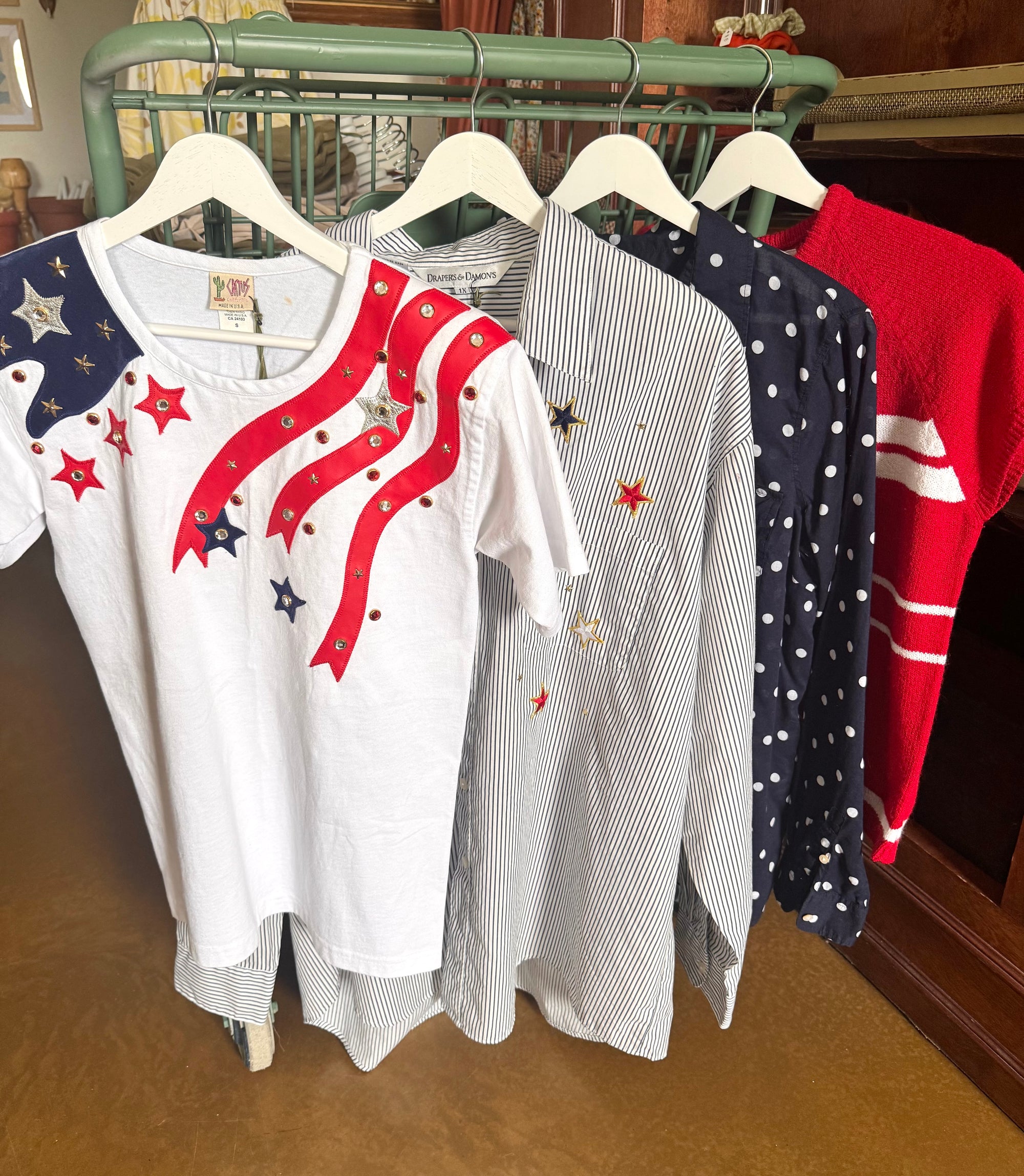 Vintage Navy Striped Applique Americana Shirt | Size 1X