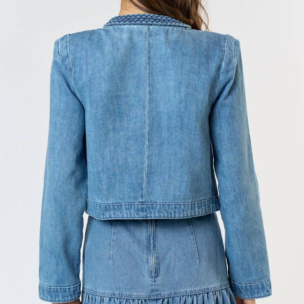 Stacy Blazer | Braided Open Front Denim Blazer