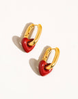 Red Heart Chain Earring 18K Gold Plated